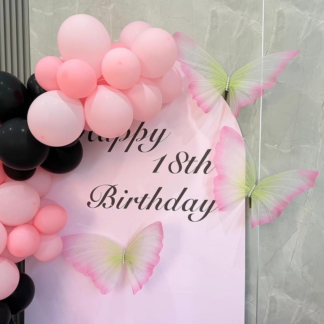 3Pcs Silk Butterfly Decorations,19.6" Large Butterfly Wall Decor,Mariposas Grandes para Decoration for Wedding Birthday Party Decor Ideal for Home and Event Decorations(Green Pink)