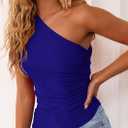 PRETTYGARDEN Womens 2026 Summer Y2K Tops Sleeveless One Shoulder Slim Fit Shirts Ruched Knit Asymmetrical Top Blouse (Blue, S)