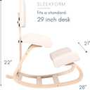 Sleekform East Austin Ergonomic Kneeling Chair with Back Support - Winter Linen and Wood Ergo Stool for Desk - Best Ergonomic Kneeling Office Chair for Posture and Leg Circulation, 28 inches x 21 inches x 22 inches