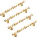 Zinc Alloy Gold Cabinet Handles 3-3/4"(96mm) Hole Centers Bamboo Shape Cabinet Dresser Pulls for Decorative Furniture Accessories Pulls, Pack of 4