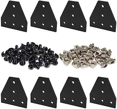 BLCCLOY 8 Sets 2020 Aluminum Extrusion T Slot Corner Bracket 20 Series Extruded Hardware T Shape Joint Plate with Nut Bolt for 20/20 20mm T V Slot Black Aluminum Profile Connector Accessories