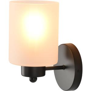Metal Sconces Wall Lighting with Clear Glass Shade, Bathroom Vanity Light Matte Black Wall Sconce, Modern Wall Light Fixtures (1 PACK, 1 Pack Milk Glass)