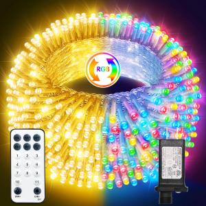 Christmas Lights with 300 LEDs, 100FT Connectable Plug in Fairy String Lights with Remote & Timer, IP65 Waterproof Lights for Yard, Garden, Christmas Dcor (Color Changing + Warm White)