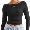 SUUKSESS Women Spring Modal Ribbed Top Boat Neck Long Sleeve Shirts Basic Going Out T Shirts (Large, Black)