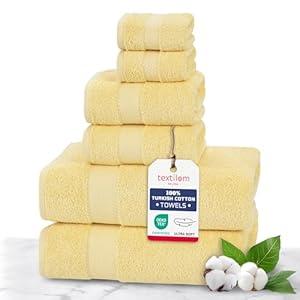 TEXTILOM 100% Turkish Cotton 6 Pcs Luxury Bath Towel Set, Soft & Absorbent Towels for Bathroom (2 Bath Towels, 2 Hand Towel, 2 Washcloths) 