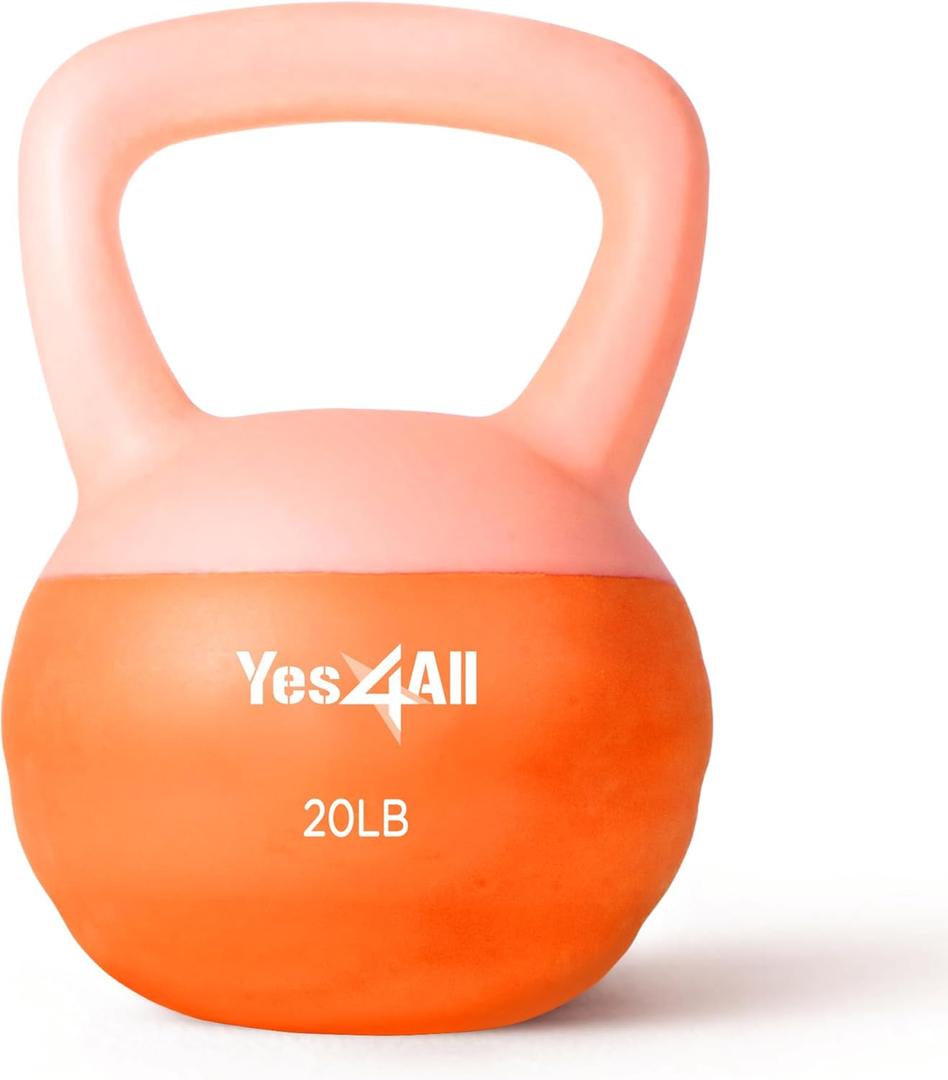 Yes4All Soft Kettlebell, PVC Kettlebells Exercise Weights & Color-Coded Strength Training Kettlebells with 4 Options (5,10,15,20lb), Gentle Hand Weights for Women at Home (20lb - Peach Fuzz)