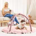 ANGELBLISS 5 in 1 Baby Play Gym Mat, Reversible Tummy Time Mat with 5 Sensory Toys for Stage-Based Developmental, Thick & Large Baby Activity Center from Newborn to Toddler (
Pink
)