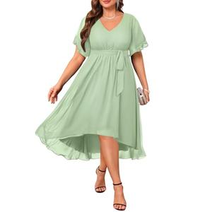Plus Size Green Dress Mint Bridesmaid Mother of the Bride Wedding Guest Formal Chiffon Short Sleeve High Low Dress Women 22w