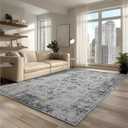 Washable Rugs 5x7 Area Rugs for Living Room, Thin Carpet for Bedroom, Soft Faux Wool Retro Dining Room Rug Non Slip & Non-Shedding Resistant Low Pile Vintage Print Rug for Home Office (White/Grey)