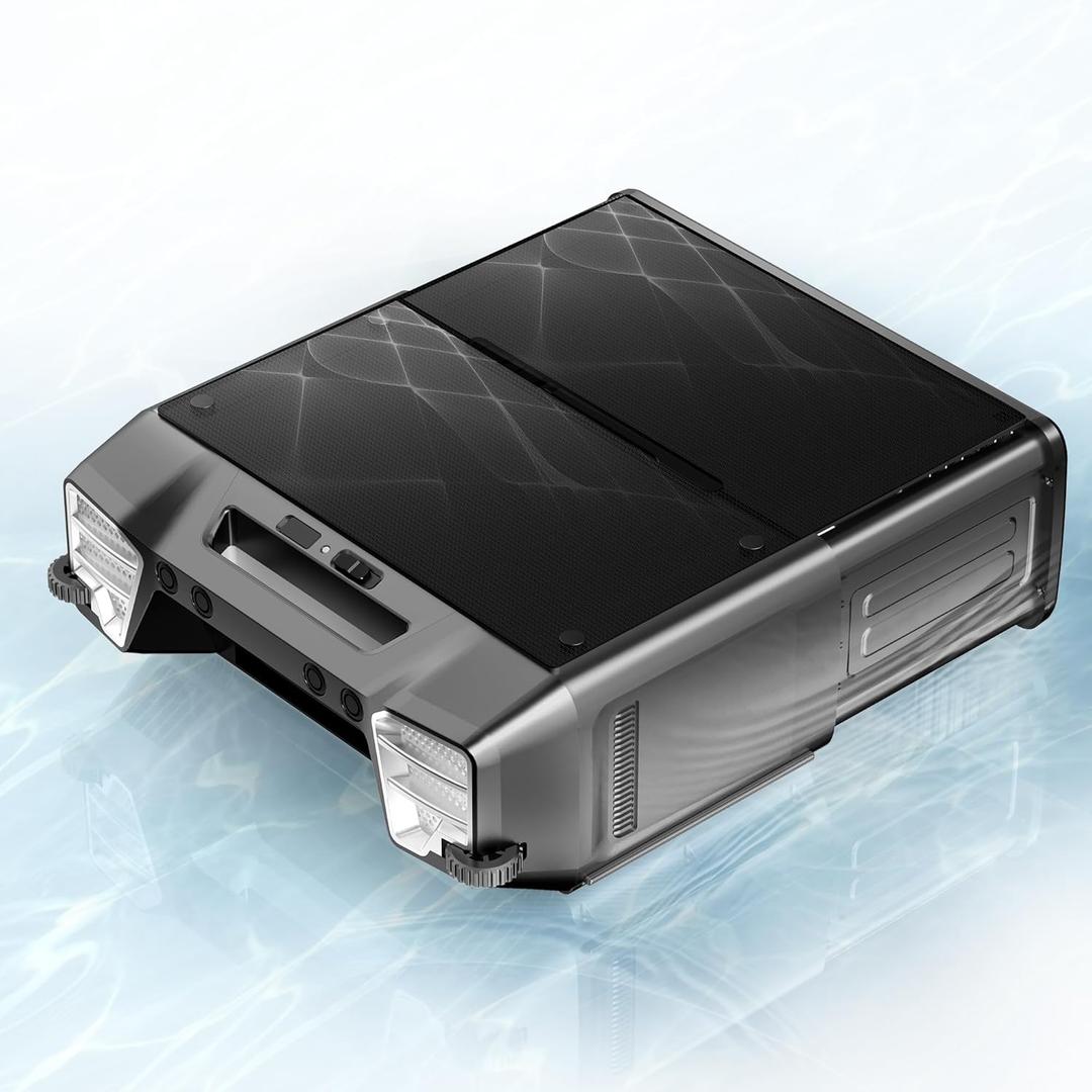 Solar Pool Skimmer, Robotic Pool Surface Skimmer Cleaner with Remote Control -24 Hours Continuous Cleaning Smart Obstacle Avoidance Dual Charging Options -Grey