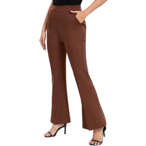 Urban CoCo Women's Flare Dress Pants with Pockets High Waist Slacks Pull On Work Casual Petite/Regular/Tall Pants (Brown, XL)
