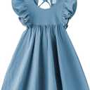 LYXIOF Toddler Baby Girl Cotton Linen Dress Ruffle Sleeve Halter Sleeveless Kids Casual Beach Dresses Blue 80CM