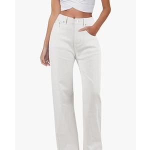 Baggy Stretchy Jeans for Women High Waisted Trendy Wide Leg Jeans Boyfriend Denim Pants with Patch Pockets Size S