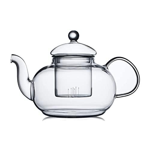 CnGlass 33.8oz Glass Teapot with Removable Infuser, Stovetop Safe Tea Kettle, Blooming & Loose Leaf Tea Pot