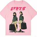 Oversized Graphic Tees Men Vintage Y2K Print Shirts Streetwear Unisex Harajuku T-Shirts (Black, L)