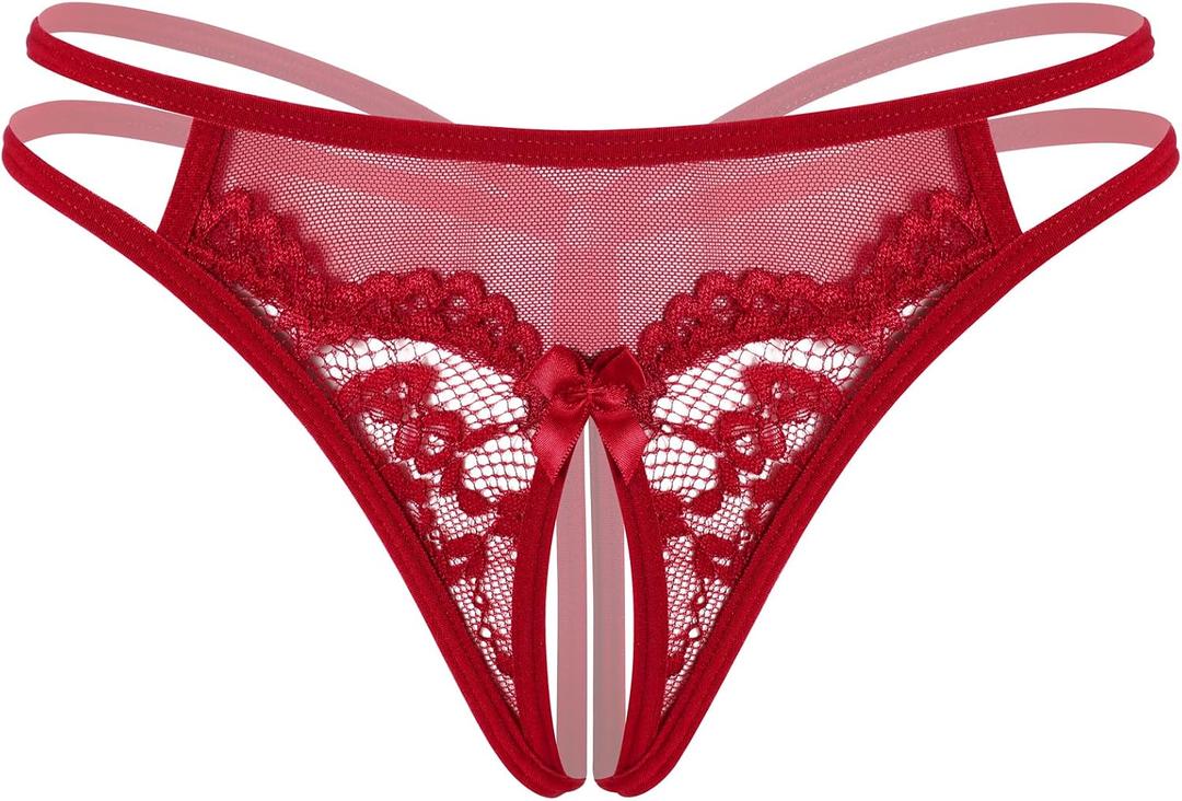 Avidlove Women Lace Panties Floral Lace Briefs Mesh Hollow Out G-String Thongs T-back Underwear 1-4 Pack (Red, M)