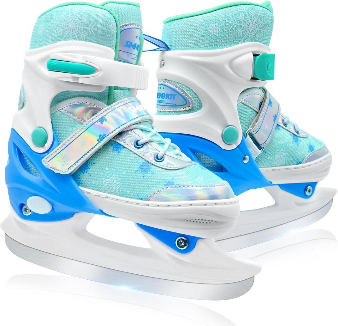 Adjustable Kids Ice Skates for Girls Boys Comfortable, Smooth Blades Snow Hockey Ice Skating Shoes for Outdoor Indoor Rink, Perfect for Beginner Winter Sports Ages 5-12 (Medium (US 1-4), Blue)