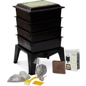 Worm Factory 360 Black US Made Composting System for Recycling Food Waste at Home 4 Trays for Efficient Vermicomposting Durable, Space-Efficient Design, Easy to Assemble, No Odor