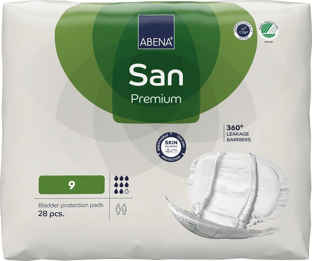Abena San Premium Incontinence Pads, Heavy Absorbency, (Sizes 8 to 11), Size 9, 28 Count