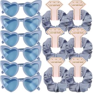 Satin Bridesmaid Scrunchies Bachelorette HairTies Set of 6 sunglasses Bridal Shower No Damage Hair ties ideas Gift for Wedding Party Favors Bridesmaid Proposal Gifts (Dusty Blue)