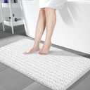 Yimobra Bathroom Runner Rug 55x24 Inch - Extra Long Non Slip Chenille Bath Mat, Soft & Absorbent, Machine Washable Shaggy Hallway Carpet for Vanity Tub Shower, White Home Decor Accessories
