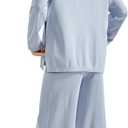 SUUKSESS Women Lounge Sets 2 Piece Pajamas Sets Long Sleeve Tops Wide Leg Pants (L)