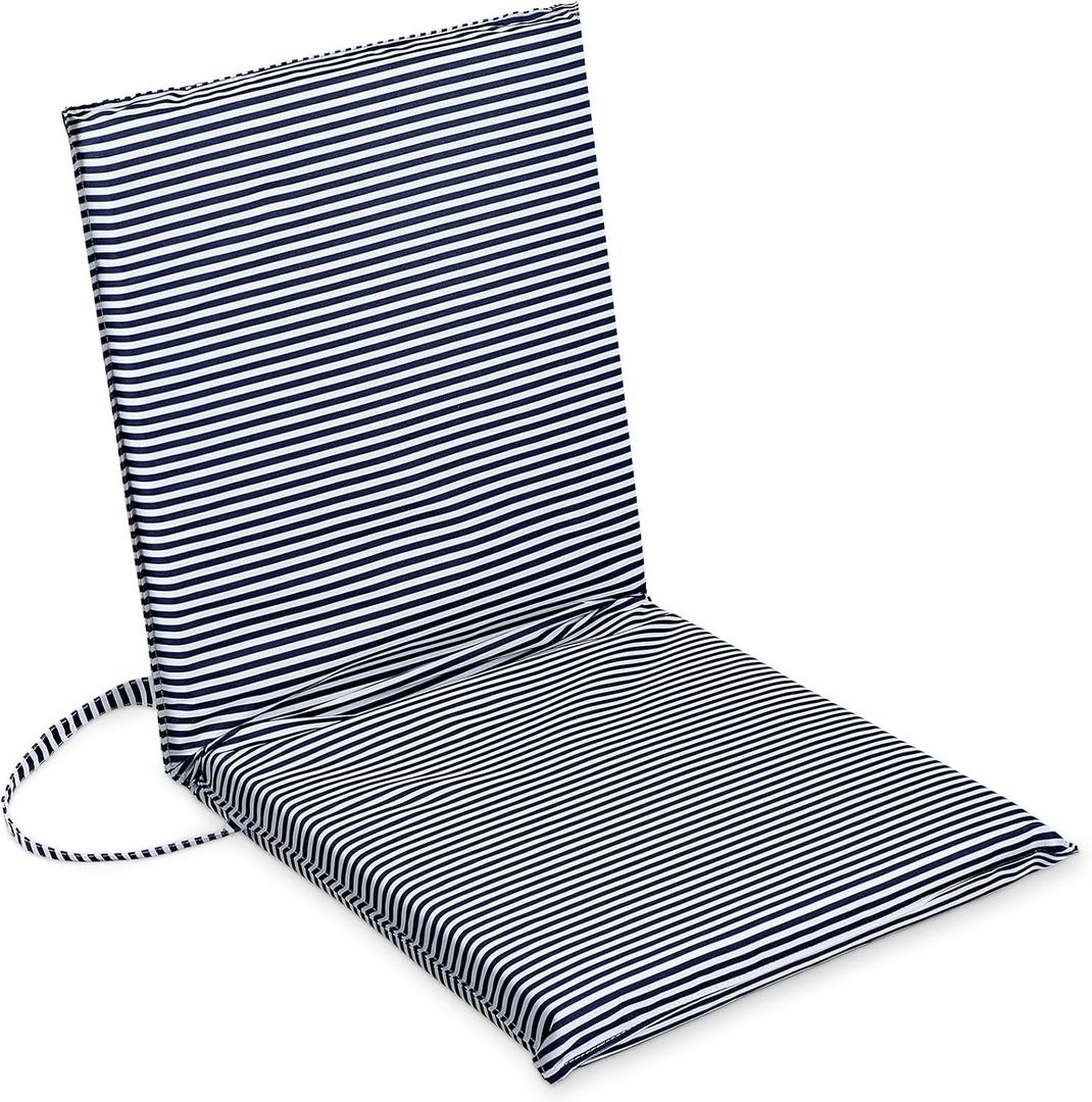 Geetery Foldable Beach Floor Chair Portable Low Seat Navy Stripe Poolside Chairs with Back Support and Carry Strap Thick Seat Cushion for Beach Camping Picnic Stadium Lawn Outdoors