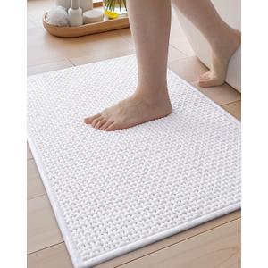 Color&Geometry Chenille Pile Bathroom Rugs Upgraded Denser, 17"x29.5" Non Slip Absorbent White Bath Mats for Bathroom Thin Fit Under Door, Washable Quick Dry, Standard Sized
