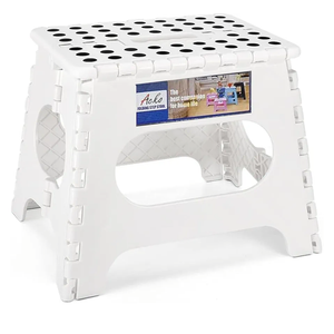 ACKO Folding Step Stool Foldable Step Stools for Kids, 11 Inch Foot Stool Black Plastic Step Stool with Portable Handle Small Stool Hold up to 300lbs for Bathroom, Kitchen White