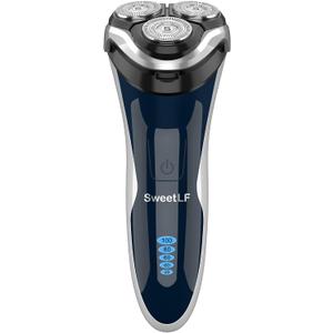 Electric Razor for Men, SweetLF 100% Waterproof Electric Shaver, Type C Rechargeable, Wet & Dry Rotary Shavers for Men with Pop up Trimmer, Corded and Cordless, Navy Blue