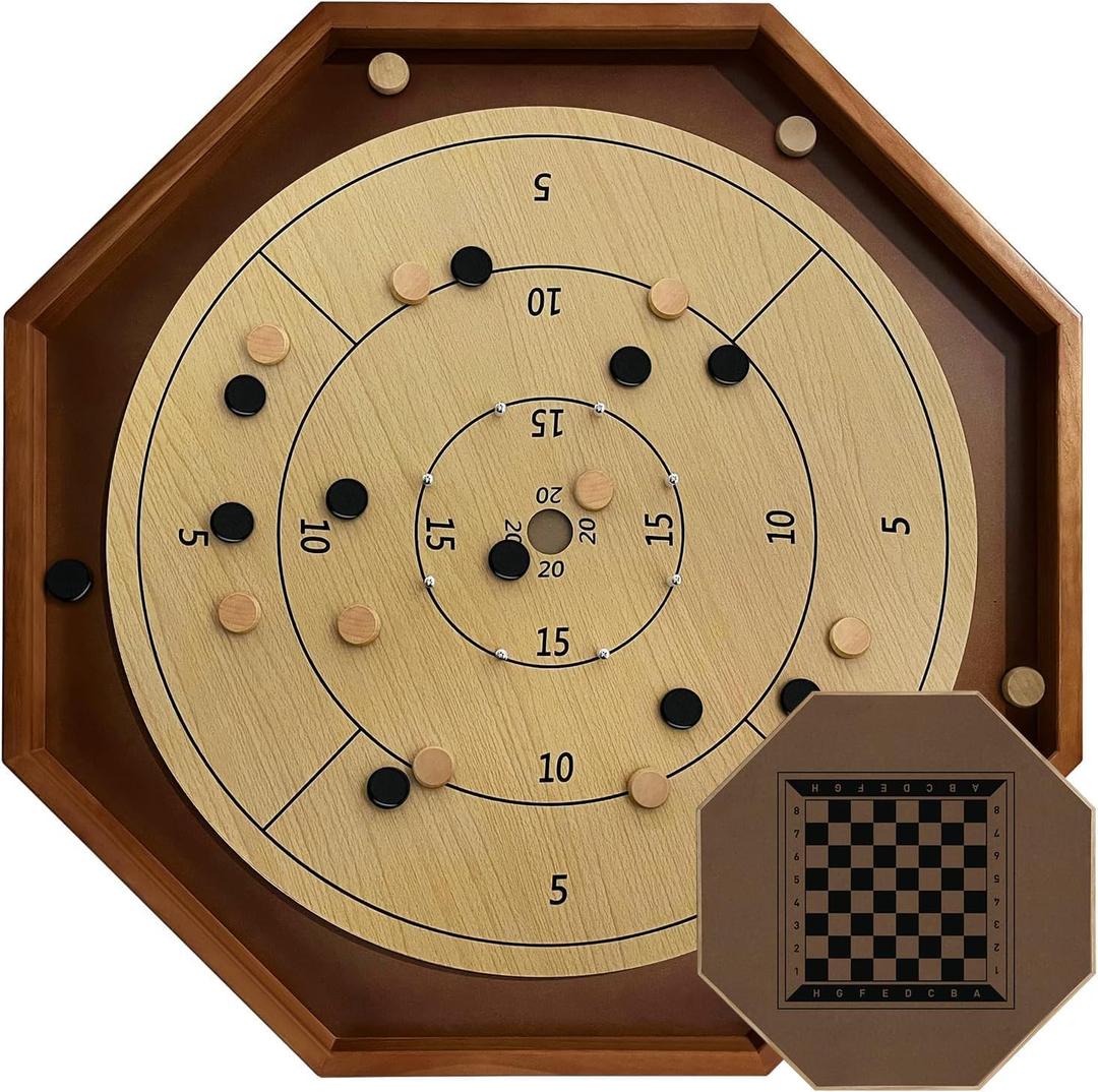 27 Inch Tournament Crokinole Board Game with 22” Playing Surface, Metal Peg