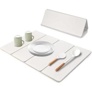 Large Stone Dish Drying Mat for Kitchen Counter, 24"×16" Dish Drying Mat, Fast Water-Absorbing, Diatomaceous Earth Non-Slip Stone Mat, Multi-Purpose Foldable for Match Any Countertop