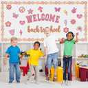 2 x Karenhi 108 Pcs Preppy Welcome Back to School Bulletin Board Set Smile Face Daisy Classroom Borders Groovy Colorful Preppy Face Paper Cutouts for Back to School Classroom Chalkboard Wall Door Decor