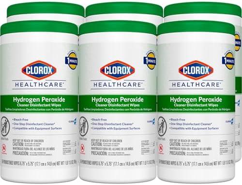 Clorox Healthcare Hydrogen Peroxide Disinfecting Wipes, Multipurpose Disinfectant, Easy to Use, Antibacterial Cleaner, 155 Count Each, Value Pack of 6