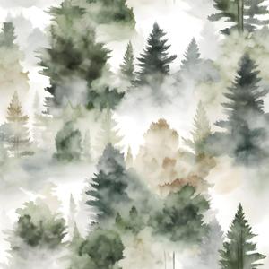 Foggy Forest Wallpaper Peel and Stick 17.4" x 393" Misty Woodland Green/Yellow Trees Contact Paper Waterproof Self-Adhesive Wall Paper for Bedroom Countertop Desk Cabinets Decor Renter Friendly
