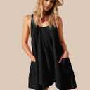 Women Casual Summer Dresses Sleeveless Crew Neck Backless Tunic Mini Dress Loose Flowy Tank Sundress with Pockets (Black, L)
