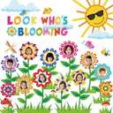 88Pcs Spring Bloom Flower Bulletin Board Decorations Set Look Whos Blooming Classroom Decor Growth Mindset Photo Posting Craft Cutouts for School Offices Classroom Back to School Party Supplies