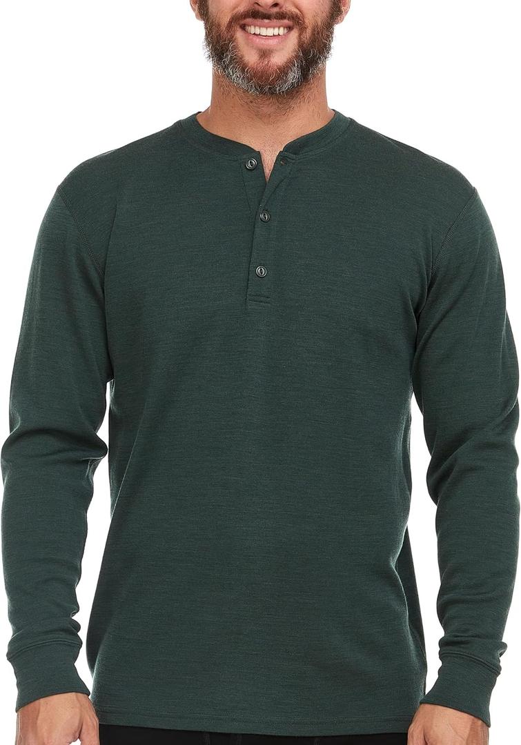 Long Sleeve Men's Henley - 100% Merino Wool - 3 Button Front Closure - Casual Shirt (XX-Large)