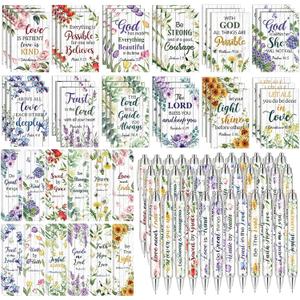 Seajan 108 Pcs Bible Verse Gift Set Bulk, 36 Notepads 36 Pens 36 Bookmarks Scripture Gifts for Church Sunday School VBS Women Men, Christian Party Favors Religious Inspirational Gifts