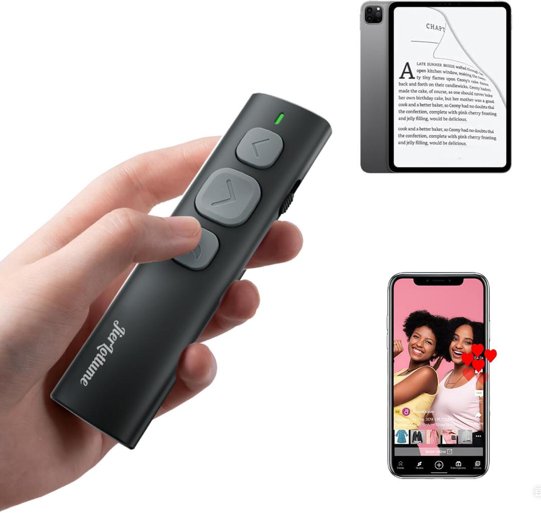 Page Turner for iPad iPhone, Bluetooth Remote Control Short Video Scrolling for TikTok YouTube, iPhone Camera Shutter for Photos & Videos, Music Switcher - 33ft Range, Type-C, with Big Quiet Buttons