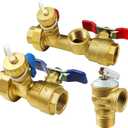 3/4 Inch Ips Isolator Tankless Water Heater Service Valve Kit With Pressure Relief Valve, Clean Brass, 3/4 Inch Service Installation Valve For Rheem,Rinai,Ecosmart,Navien,Noritz,Takagi,Bosch