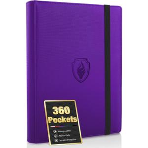 Premium 9 Pocket Card Binder for 360 Cards, Fabmaker PU Cover Trading Card Binder, Sturdy Card Collection Album, Sleek Card Holder Folders for Game Cards & Sports Cards, Purple