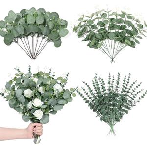 60 Pcs 5 Kinds Artificial Eucalyptus Stems and Faux Flowers, Mixed Fake Greenery Stems Leaves Bulk, Silver Dollar Eucalyptus Greenery Stems for Wedding Decor Vase Floral Arrangement Centerpiece