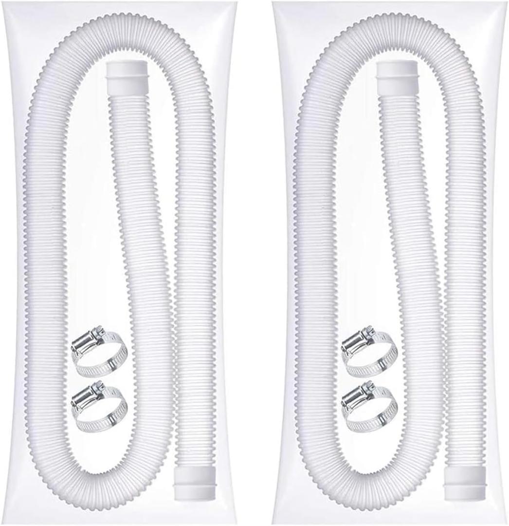 1-1/2-Inch Pool Hoses for Above Ground Pools with Clamps - 1.5" Diameterd Replacement Pool Pump Hose Compatible with Intex Coleman Skimmer Surface Pool Pump (White -2 Pack)