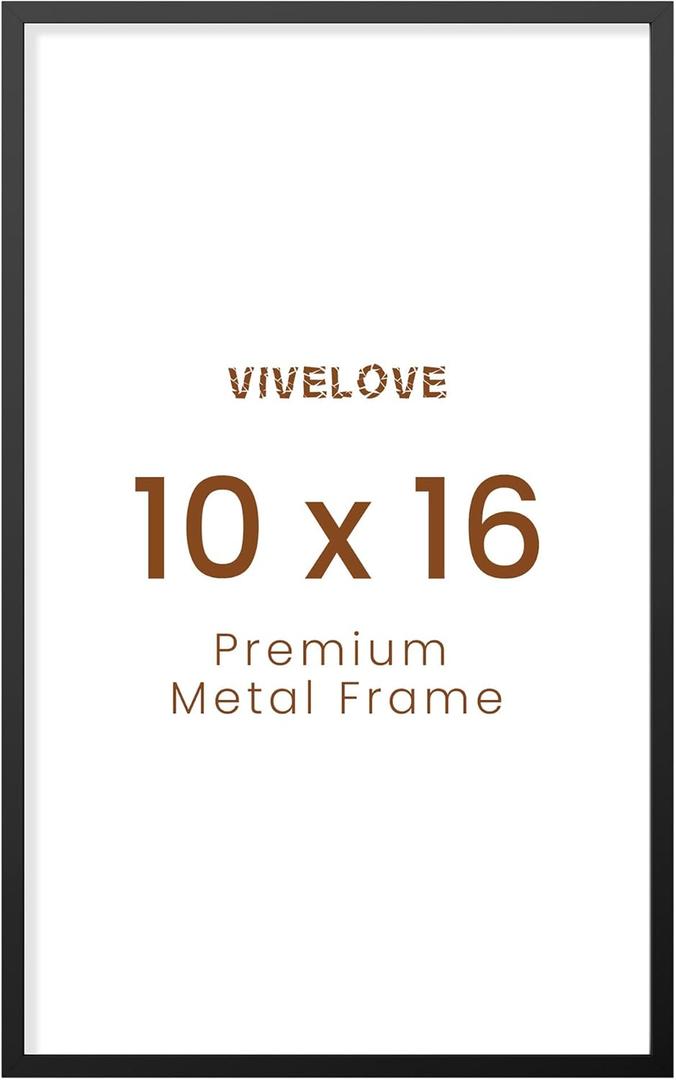 Vivelove 10x16 Metal Picture Frame, Black Aluminum Picture Frames with Tempered Glass, Wall Mounting Horizontally or Vertically, Simple and Elegant Decor for Wall-1Pack