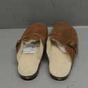 Women's Fur Lined Suede Clogs, Men's Fuzzy Leather Mules, Cork Footbed Slip On Winter Potato Shoes with Arch Support (9.5 Women/8.5 Men, Coffee)