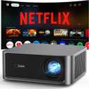 2500 ANSI Lumen Official Netflix Licensed 4K UHD Smart Projector, HAPPRUN Home Theater with Dolby Audio, Wi-Fi 6 & Bluetooth 5.2, Built-in Streaming Apps, Works with Smartphones, Indoor & Outdoor Use (Black)