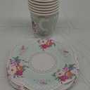 Talking Tables TS6-CUPSET Disposable Truly Scrumptious Party Vintage Floral Tea Cups and Saucer Sets, Mint Green (12Pack)