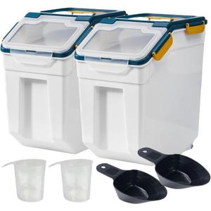 Saim Flour Storage Container Bin 25lb, 2Pack Airtight Rice Storage Containers with Wheels, Rice Dispenser with Measuring Cup, Scoop for Sugar, Grain, Cereal, Flour, Baking Supplies - Dark Blue