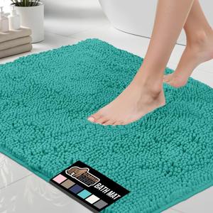 GORILLA GRIP Bath Rug Mat, Soft Absorbent Chenille, Quick Dry Microfiber Mats, Rubber Backing Washable Shower Floor Rugs, Bathmat Runner, US Designed Bathroom Home Decor Accessories 24x17, Turquoise